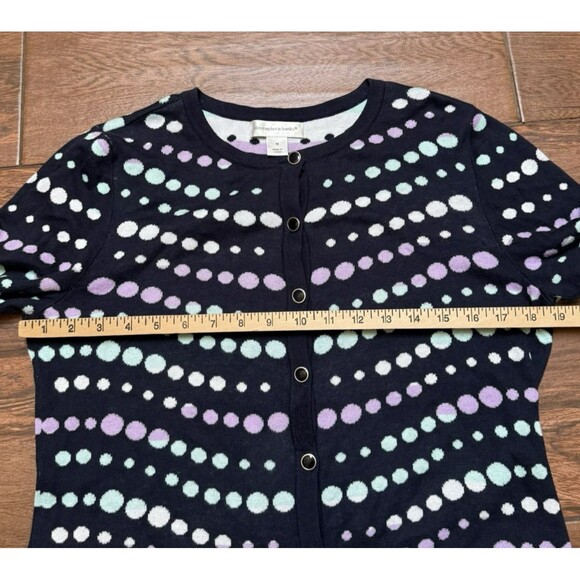 Polka Dot Button-Up Cardigan Sweater Christopher & Banks Pastel Navy Blue Sz M - Picture 5 of 8